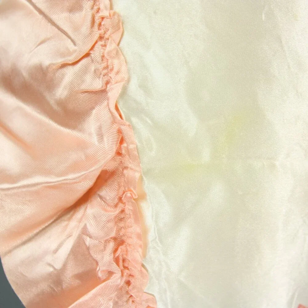 Vintage Beth Jacobs Schools Print Satin Ruffles Tie Back Half Apron 1950s 1960s